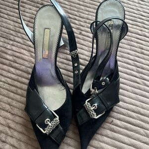 Marino Fabiano Elegant black Slingback Heels With rhinestones Made in Italy